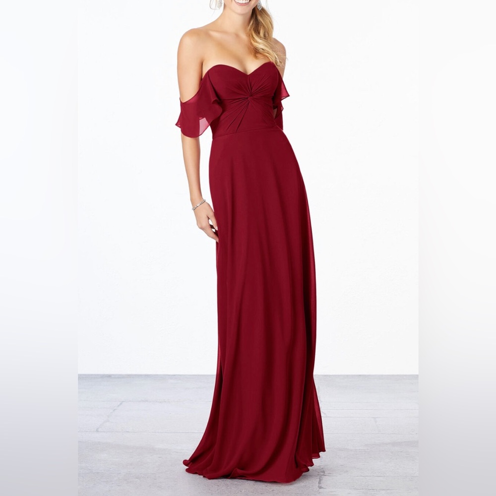 Bridesmaid wine off the shoulder dress